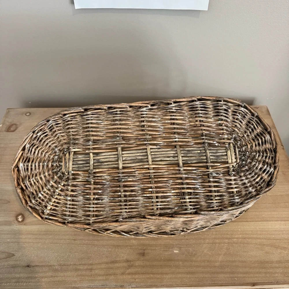 Vintage woven oval basket with handles cottage core pottery barn style
